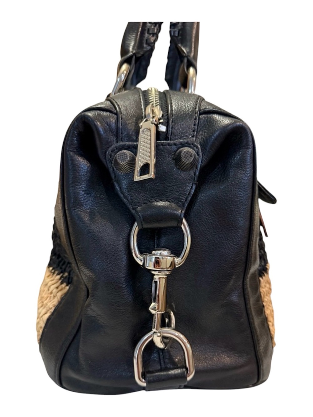 Rebecca Minkoff ~ Black Leather & Straw Satchel - Picture 4 of 8